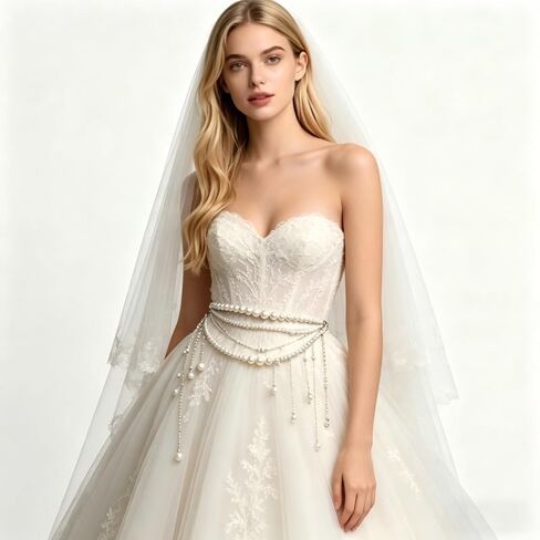 Multilayer Pearl Tassel Waist Chain– Elegant Pearl Belts for Women with Tassel Design, Adjustable Waist Chain Belt for Wedding Dress in Saudi Arabia