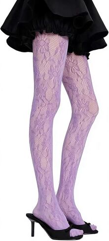 Women's Lace Fishnet Tights, Black Floral Pattern, Sheer Mesh Openwork Jacquard Hosiery in Saudi Arabia