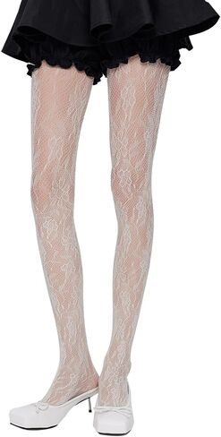 Women's Lace Fishnet Tights, Black Floral Pattern, Sheer Mesh Openwork Jacquard Hosiery in Saudi Arabia