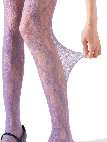 Women's Lace Fishnet Tights, Black Floral Pattern, Sheer Mesh Openwork Jacquard Hosiery in Saudi Arabia