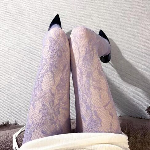 Women's Lace Fishnet Tights, Black Floral Pattern, Sheer Mesh Openwork Jacquard Hosiery in Saudi Arabia