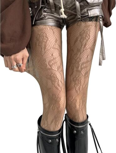 Women's Lace Fishnet Tights, Black Floral Pattern, Sheer Mesh Openwork Jacquard Hosiery in Saudi Arabia