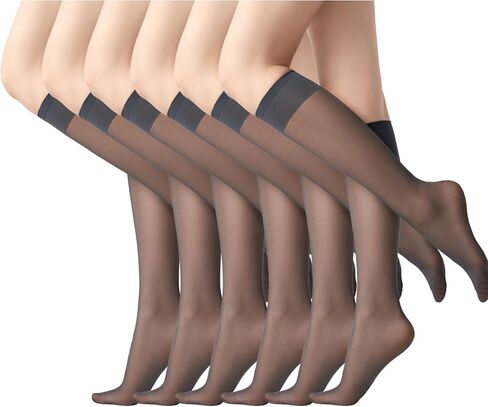 leg elegant Sheer Knee High Stockings for Women, 6 Pairs Knee High Transparent Toes Nylons Pantyhose for Women (Gray, 004) in Saudi Arabia