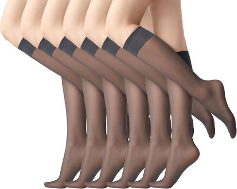 leg elegant Sheer Knee High Stockings for Women, 6 Pairs Knee High Transparent Toes Nylons Pantyhose for Women (Gray, 004) in Saudi Arabia