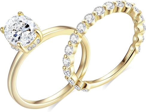 3CT Moissanite Wedding Ring Set for Women D Color VVS1 Bridal Set Wedding Bands S925 Sterling Silver with 9K Gold Plated Genuine Moissanite Engagement Promise Rings for Her Size 8 in Saudi Arabia