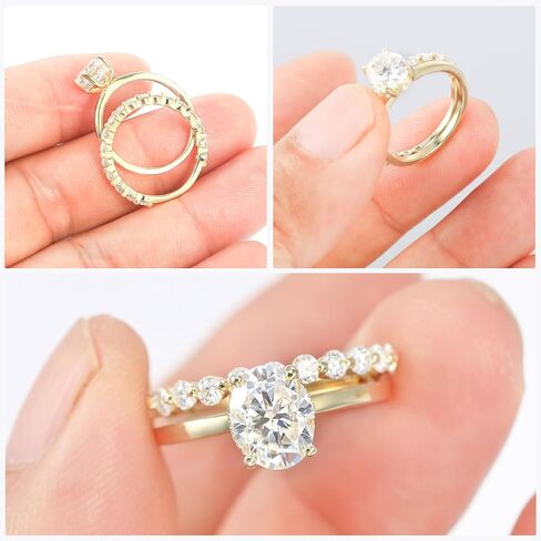3CT Moissanite Wedding Ring Set for Women D Color VVS1 Bridal Set Wedding Bands S925 Sterling Silver with 9K Gold Plated Genuine Moissanite Engagement Promise Rings for Her Size 8 in Saudi Arabia