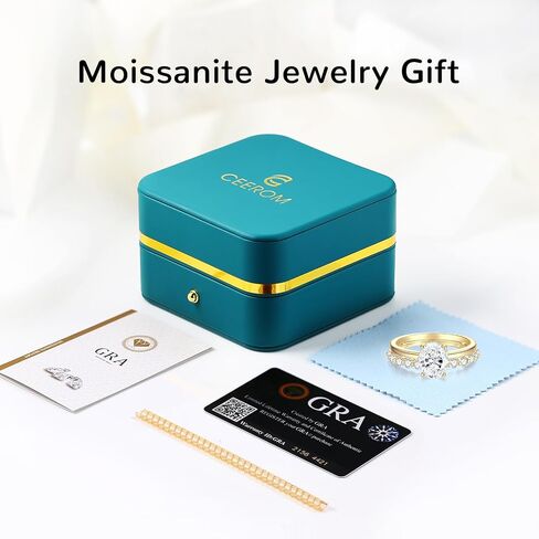 3CT Moissanite Wedding Ring Set for Women D Color VVS1 Bridal Set Wedding Bands S925 Sterling Silver with 9K Gold Plated Genuine Moissanite Engagement Promise Rings for Her Size 8 in Saudi Arabia
