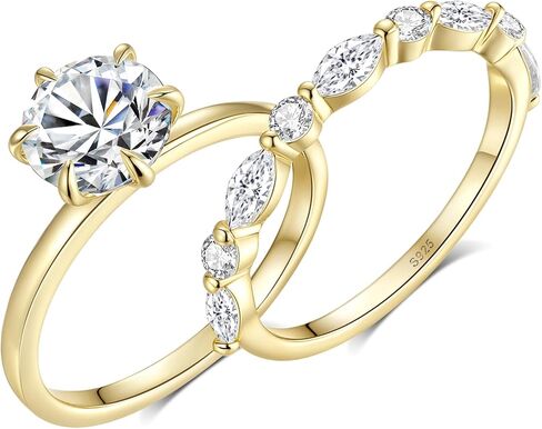 Moissanite Wedding Ring Bridal Set for Women, 3.3CTTW(2CT Center) Round Cut 9K Gold Plated D Color VVS1 Clarity, 925 Sterling Silver Wedding Band Engagement Rings for Her in Saudi Arabia