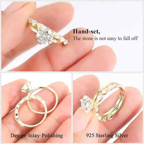 Moissanite Wedding Ring Bridal Set for Women, 3.3CTTW(2CT Center) Round Cut 9K Gold Plated D Color VVS1 Clarity, 925 Sterling Silver Wedding Band Engagement Rings for Her in Saudi Arabia