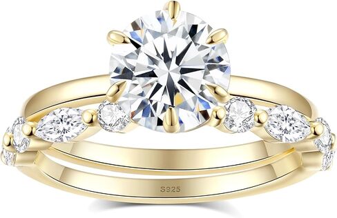 Moissanite Wedding Ring Bridal Set for Women, 3.3CTTW(2CT Center) Round Cut 9K Gold Plated D Color VVS1 Clarity, 925 Sterling Silver Wedding Band Engagement Rings for Her in Saudi Arabia