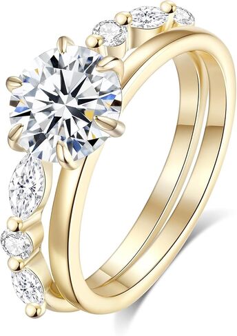 Moissanite Wedding Ring Bridal Set for Women, 3.3CTTW(2CT Center) Round Cut 9K Gold Plated D Color VVS1 Clarity, 925 Sterling Silver Wedding Band Engagement Rings for Her in Saudi Arabia