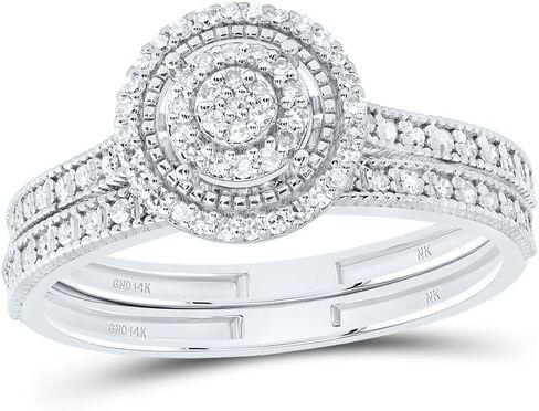 Jewels By Lux 14kt White Gold 1/3 Cttw Natural Diamond Fashion Round Wedding Engagement Anniversary Bridal Set, Women Size: 5-9 in Kuwait