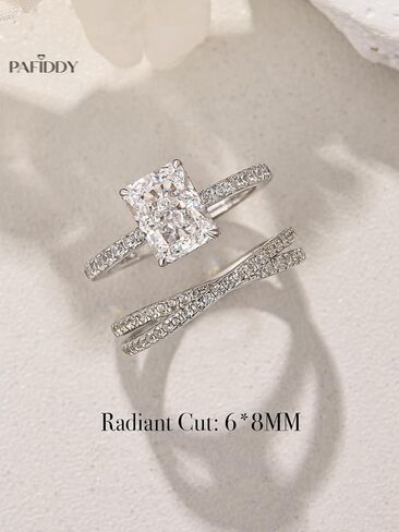 1.5 Carat Radiant Cut Wedding Ring Set For Women, 925 Sterling Silver 5A CZ Engagament Ring Set, X Half Eternity Stackable Band in Saudi Arabia