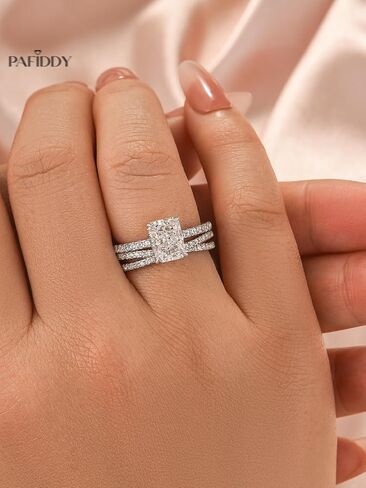 1.5 Carat Radiant Cut Wedding Ring Set For Women, 925 Sterling Silver 5A CZ Engagament Ring Set, X Half Eternity Stackable Band in Saudi Arabia