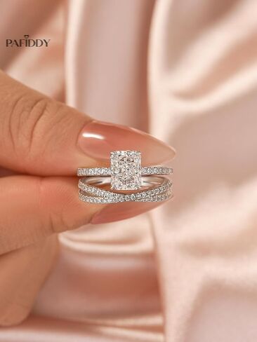1.5 Carat Radiant Cut Wedding Ring Set For Women, 925 Sterling Silver 5A CZ Engagament Ring Set, X Half Eternity Stackable Band in Saudi Arabia