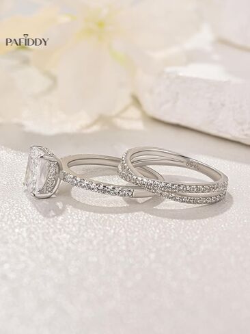 1.5 Carat Radiant Cut Wedding Ring Set For Women, 925 Sterling Silver 5A CZ Engagament Ring Set, X Half Eternity Stackable Band in Saudi Arabia