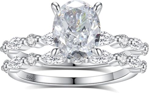 2 Carat Moissanite Rings for Women Bridal Ring Set D Color VVS1 Clarity Oval Engagement Ring 925 Sterling Silver Wedding Ring Sets Size 5-9 in Saudi Arabia