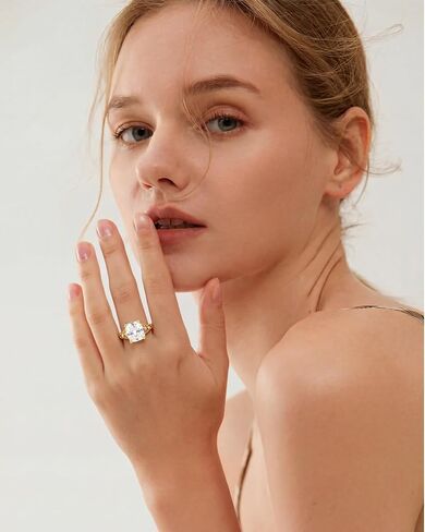 5CT Elongated Cushion Cut Engagement Ring For Women, Wedding Promise Cubic Zirconia Band, 18K gold rings for women Eternity Rings in Saudi Arabia