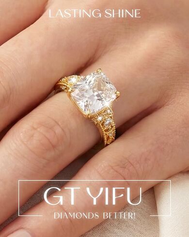5CT Elongated Cushion Cut Engagement Ring For Women, Wedding Promise Cubic Zirconia Band, 18K gold rings for women Eternity Rings in Saudi Arabia