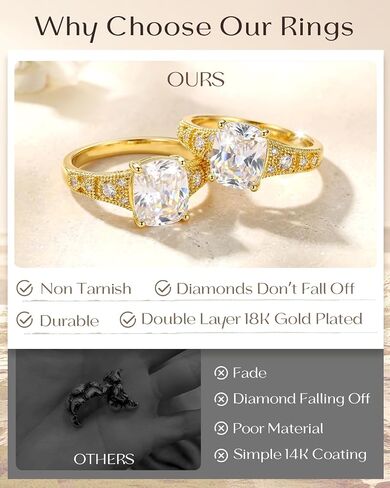 5CT Elongated Cushion Cut Engagement Ring For Women, Wedding Promise Cubic Zirconia Band, 18K gold rings for women Eternity Rings in Saudi Arabia