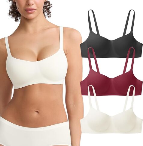 3 Pack Wireless Bras for Women Comfy Lightly Lined Square Neck T-Shirt Bra Everyday Bralette in Saudi Arabia