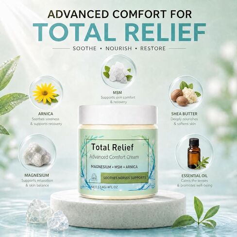 Total Relief Advanced Magnesium Cream-Joint Relief Cream with Magnesium,MSM & Arnica – Fast Absorbing,Non-Greasy Topical for Everyday Joint & Muscle Comfort，4Fl Oz in Saudi Arabia