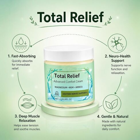 Total Relief Advanced Magnesium Cream-Joint Relief Cream with Magnesium,MSM & Arnica – Fast Absorbing,Non-Greasy Topical for Everyday Joint & Muscle Comfort，4Fl Oz in Saudi Arabia