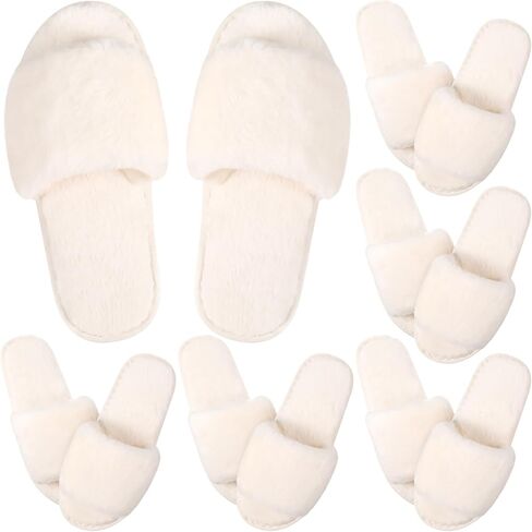 6 Pairs Bridesmaid Slippers Bulk Wedding Fuzzy Slippers for Women Fluffy Open Toe Slippers Cozy Bridal Party Gift in Saudi Arabia