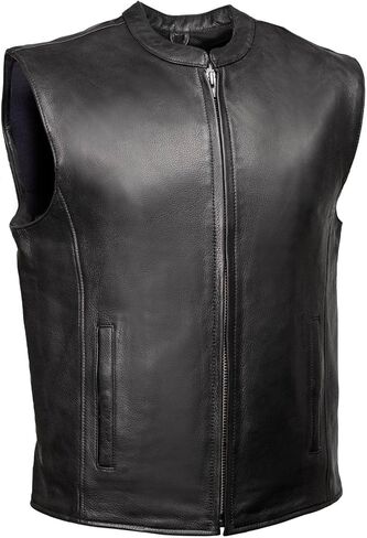 MILWAUKEE MOTORCYCLE CLOTHING CO. Men's Premium Black Leather Club Style Biker Vest in Kuwait