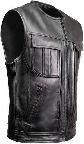 MILWAUKEE MOTORCYCLE CLOTHING CO. Men's Premium Black Leather Club Style Biker Vest in Kuwait