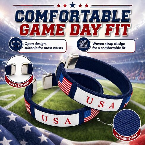 2 Pack Country Flag Bracelets, Embroidered Thread Woven Band Bracelets for Soccer Fans, Patriotic Open Cuff Wristbands, World Cup Party Supplies Decorations in Saudi Arabia