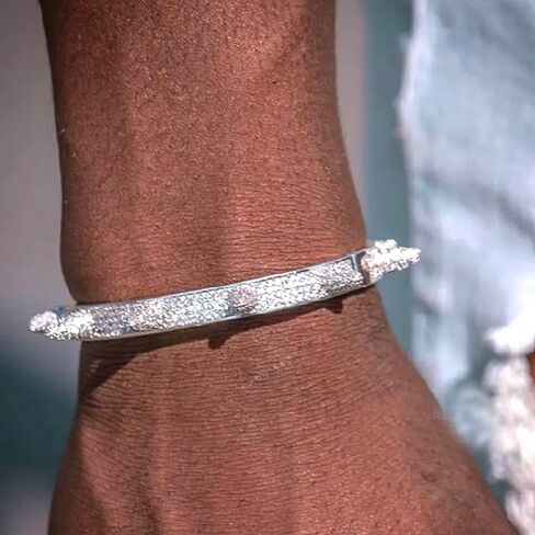 14K Gold Over S925 Pointed Edge Hip-Hop Bangle – Fully Studded Moissanite Bangle for Men. A Bold Statement Gift for the Fearless,Dad Gift in Kuwait