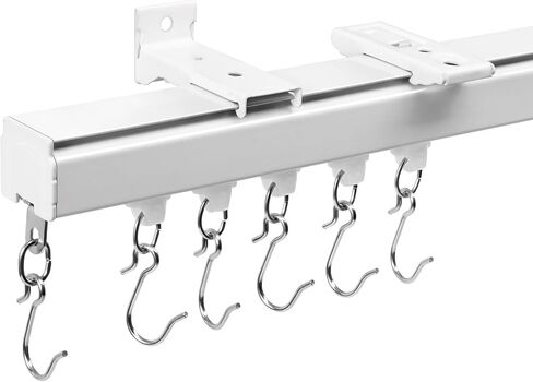 Aluminum 6 ft–9 ft Ceiling Curtain Track Set with 3 Types of Hooks, Adjustable Ceiling/Wall Mount Room Divider Curtain Rail System for Living Room, Bedroom, White in Saudi Arabia