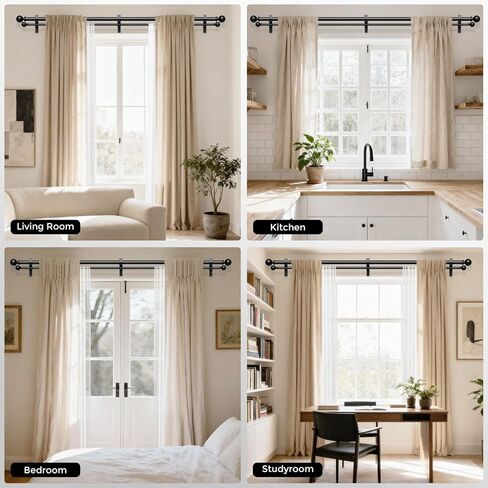 Double Curtain Rod 36-91 Inch, Black Dual Curtain Rods for Windows, 1 Inch Decorative Adjustable Heavy Duty Telescopic Spliced Window Treatment Rods Set for Bedroom Living Room Farmhouse in Saudi Arabia