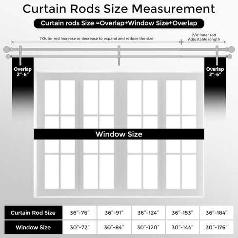 Double Curtain Rod 36-91 Inch, Black Dual Curtain Rods for Windows, 1 Inch Decorative Adjustable Heavy Duty Telescopic Spliced Window Treatment Rods Set for Bedroom Living Room Farmhouse in Saudi Arabia