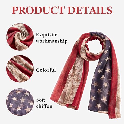 Vintage American Flag Scarf Lightweight Shawl Fashion Patriotic Unisex All Season Soft Scarf in Saudi Arabia