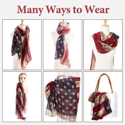 Vintage American Flag Scarf Lightweight Shawl Fashion Patriotic Unisex All Season Soft Scarf in Saudi Arabia