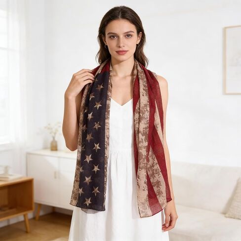 Vintage American Flag Scarf Lightweight Shawl Fashion Patriotic Unisex All Season Soft Scarf in Saudi Arabia