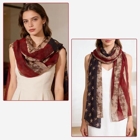 Vintage American Flag Scarf Lightweight Shawl Fashion Patriotic Unisex All Season Soft Scarf in Saudi Arabia