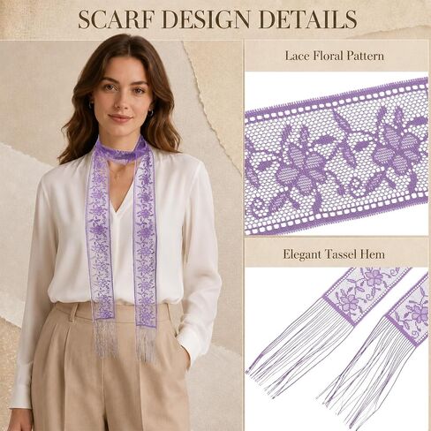Women's Scarf Lace Sheer Mesh Scarves for Women Lightweight Fashion Neck Scarfs Belt Accessory for Dress Shirt in Kuwait