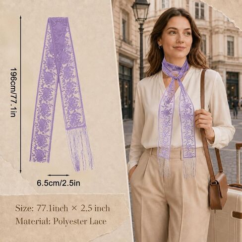 Women's Scarf Lace Sheer Mesh Scarves for Women Lightweight Fashion Neck Scarfs Belt Accessory for Dress Shirt in Kuwait