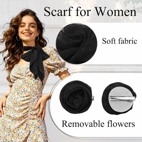 Polka Dots Scarf for Women, Removable Flower Womens Scarves Lightweight Neck Scarfs for Party Prom Date in Saudi Arabia