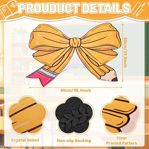Pencil Coquette Bow Rug 35.4"x23.6“ Cute Vintage Pink Bow Floor Mat Crystal Velvet Water Resistant Entryway Mat for Teacher Back School Classroom Decor Kids Playroom Bedroom Back to School Gift in Saudi Arabia