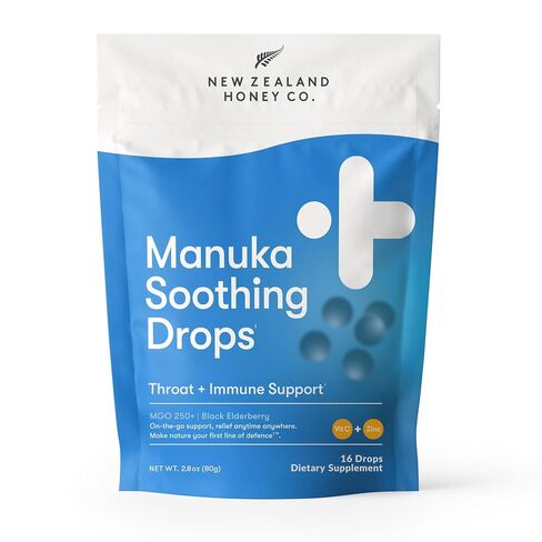 New Zealand Honey Co. Manuka Honey Cough Drops with Elderberry, Vitamin C & Zinc - Sore Throat & Dry Mouth Lozenges MGO 250+ - 16 Wrapped Throat Lozenges in Kuwait