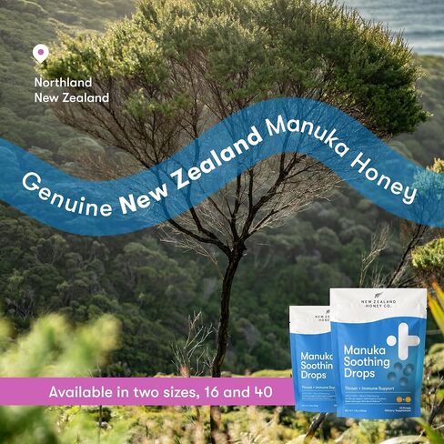 New Zealand Honey Co. Manuka Honey Cough Drops with Elderberry, Vitamin C & Zinc - Sore Throat & Dry Mouth Lozenges MGO 250+ - 16 Wrapped Throat Lozenges in Kuwait