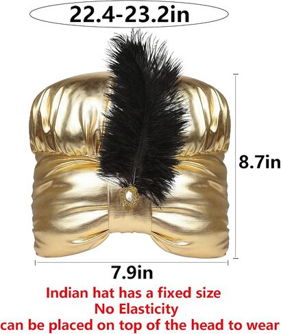 XGOPTS Arab Sultan Indian Turban Hat Halloween Golden Pleated Plume Arab Sultan Cap Arabic Feather Swami Hat Headwrap Cosplay in Kuwait