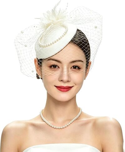 Vintage Feather Fascinator Pillbox Hat with Veil - Fascinator Tea Parties Hats Church Hat for Women in Kuwait