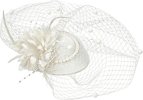 Vintage Feather Fascinator Pillbox Hat with Veil - Fascinator Tea Parties Hats Church Hat for Women in Kuwait