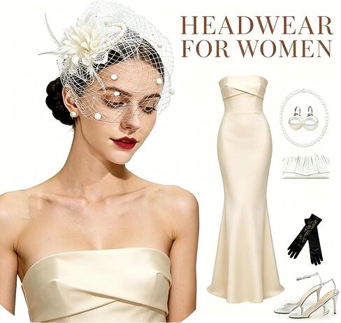 Vintage Feather Fascinator Pillbox Hat with Veil - Fascinator Tea Parties Hats Church Hat for Women in Kuwait