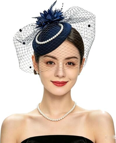 Vintage Feather Fascinator Pillbox Hat with Veil - Fascinator Tea Parties Hats Church Hat for Women in Kuwait